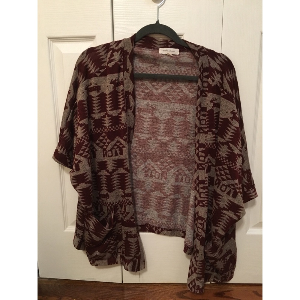 maroon tribal print kimono